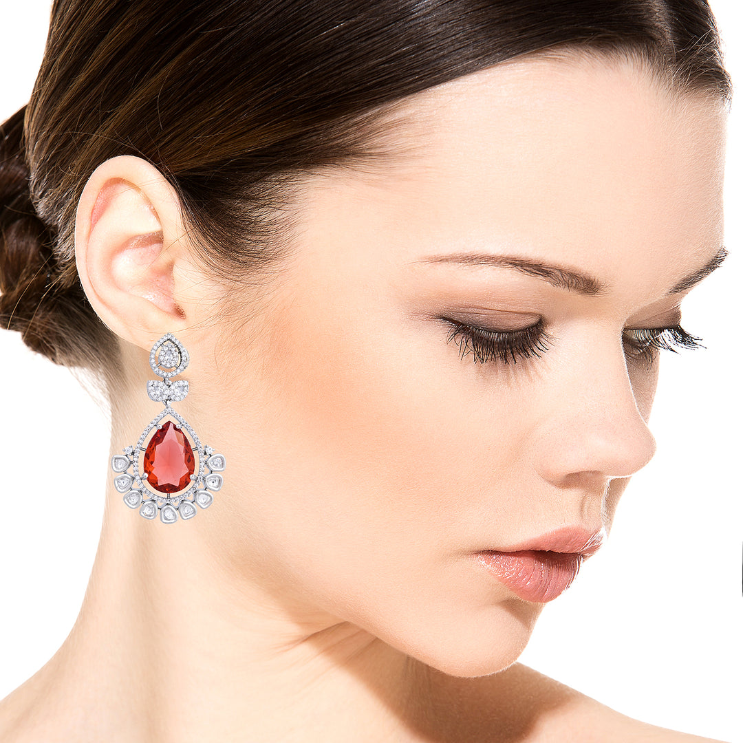 Red Quartz Silver Earring-JRER5011