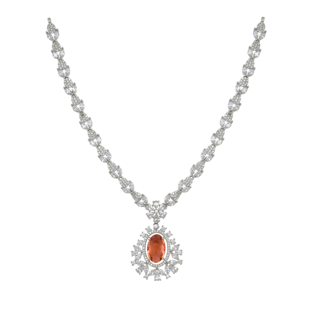 Opulent Autumn Orange Topaz Silver Princess Necklace Set-JRNKL5026