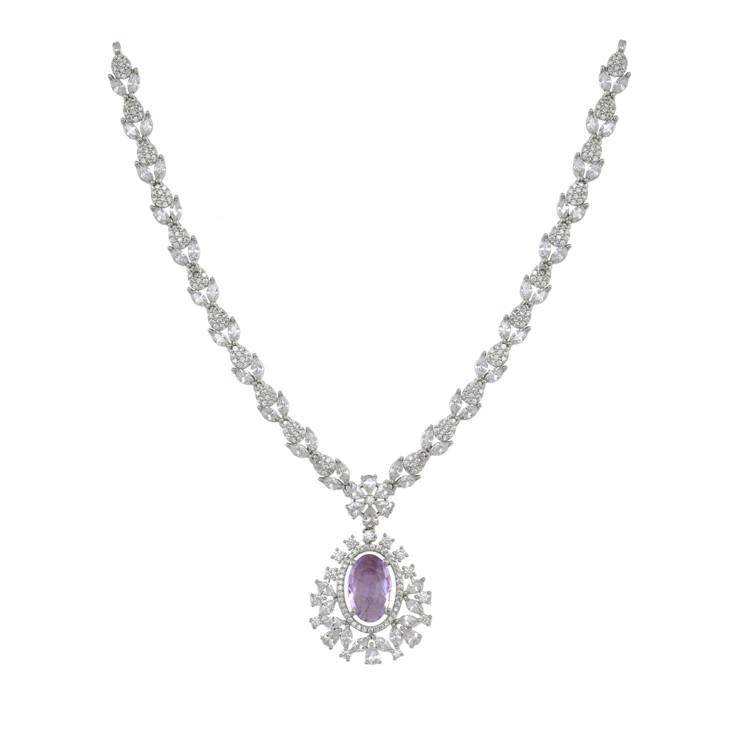 Amethyst Bloom Princess Silver Necklace Set-JRNKL5027