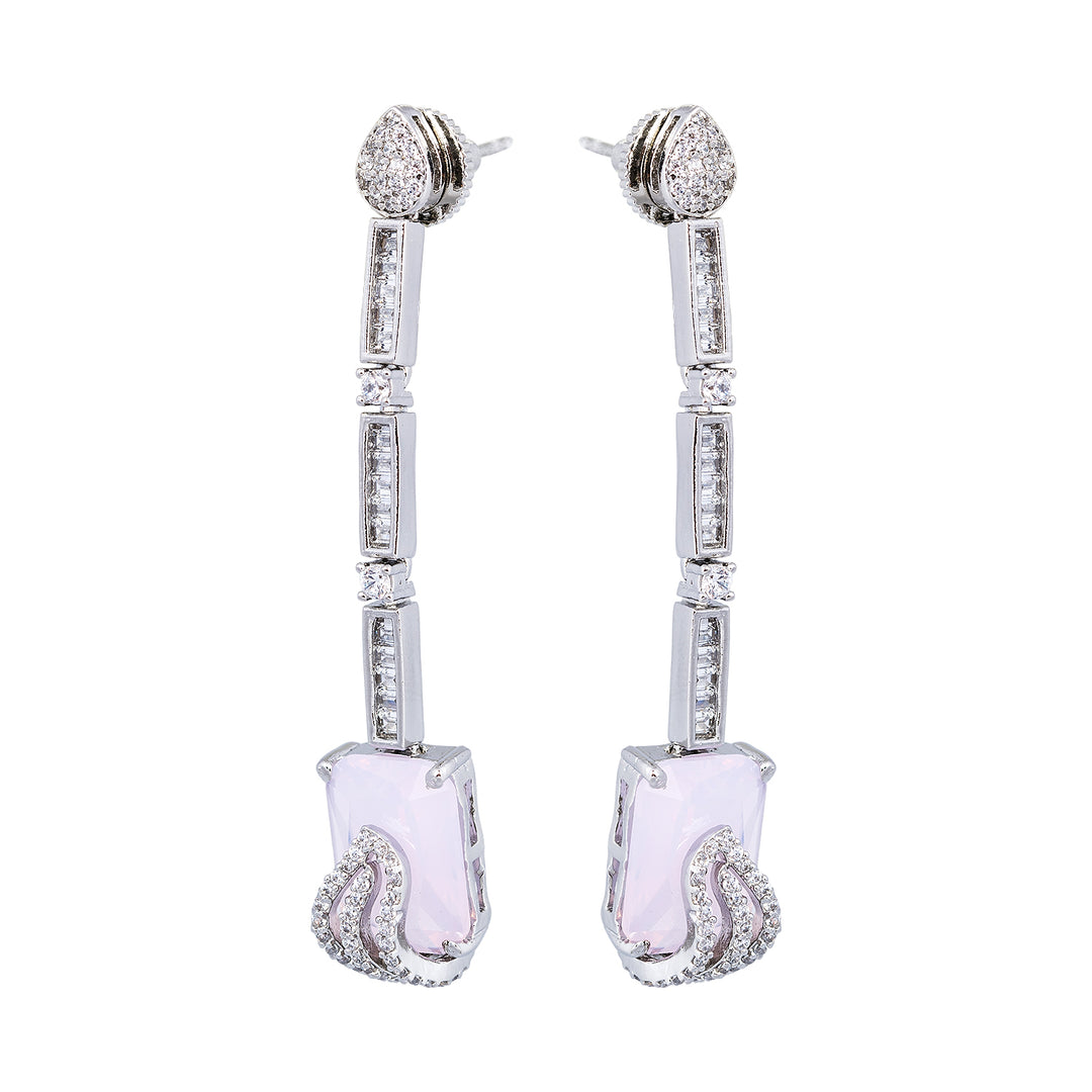 Rose White Quartz Silver Earring-JRER5017