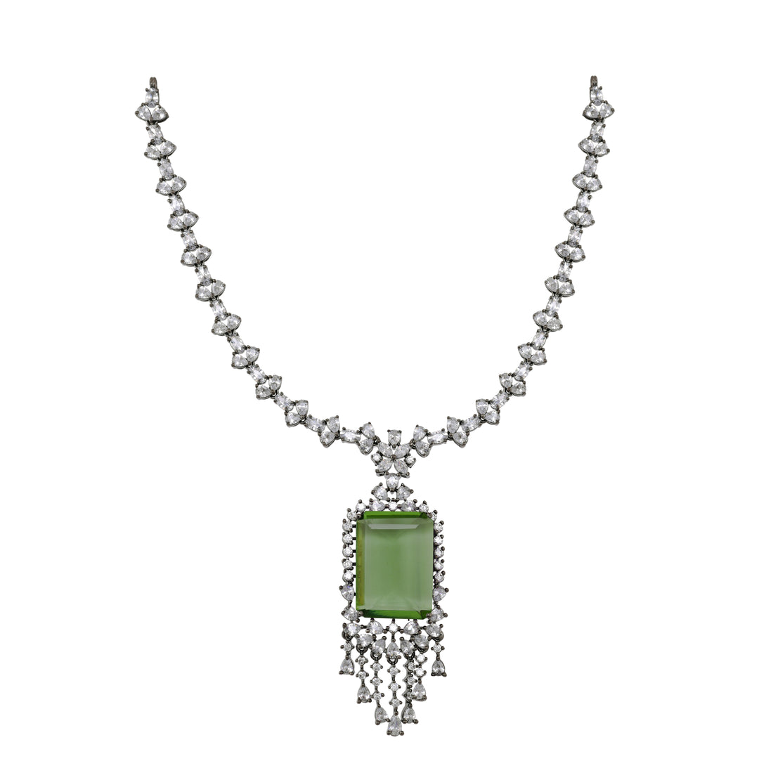 Green Corundum Elegance Dark Silver Necklace Set-JRNKL5028