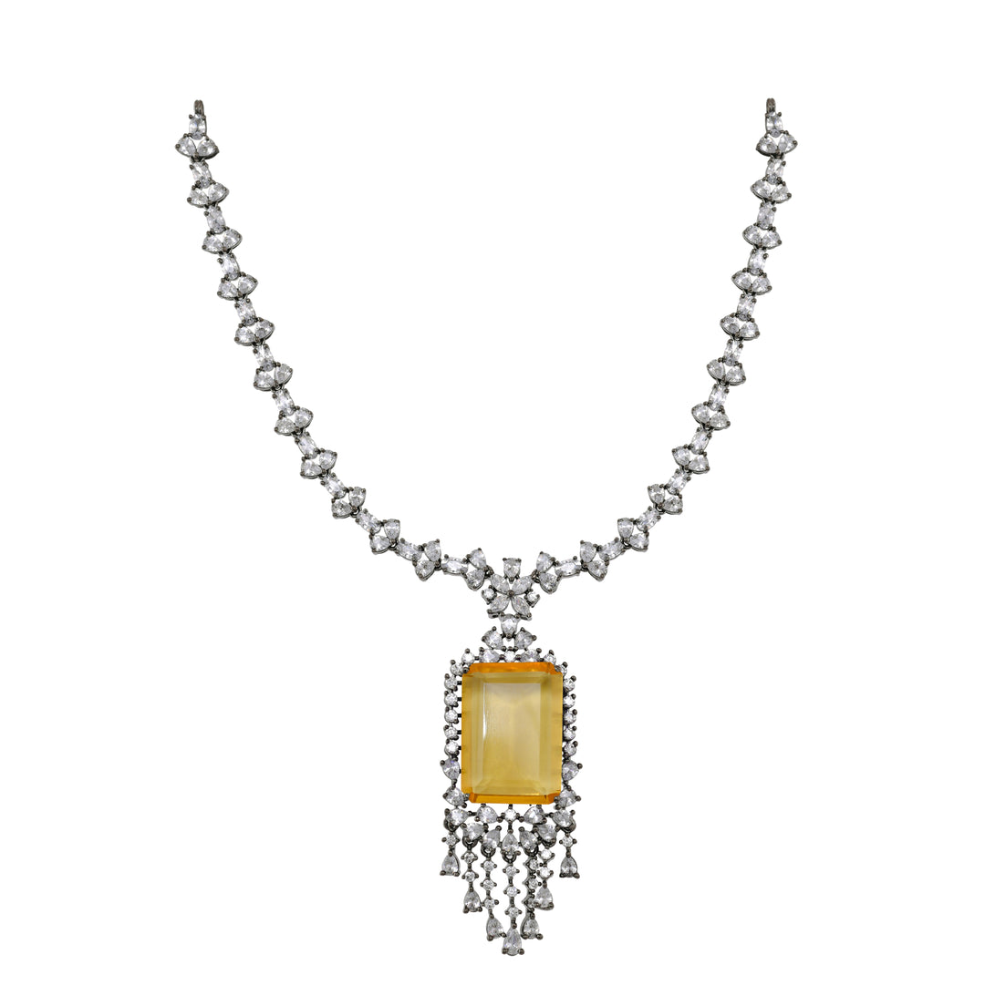 Golden Radiance Yellow Topaz Silver Necklace Set-JRNKL5029