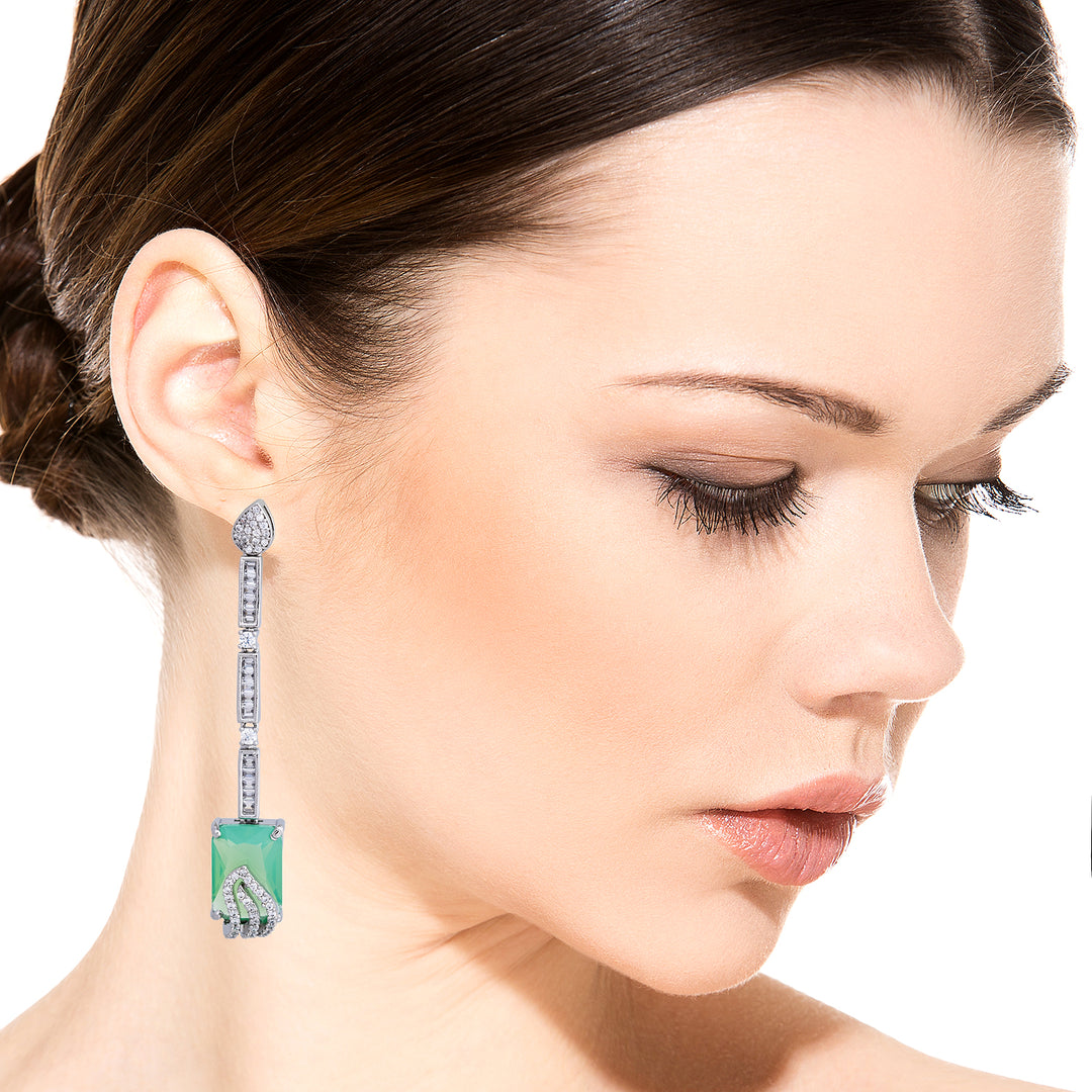 Green Quartz Silver Earring-JRER5020