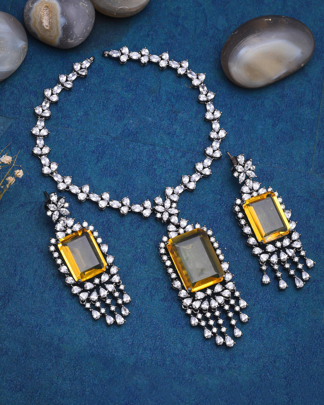 Golden Radiance Yellow Topaz Silver Necklace Set-JRNKL5029