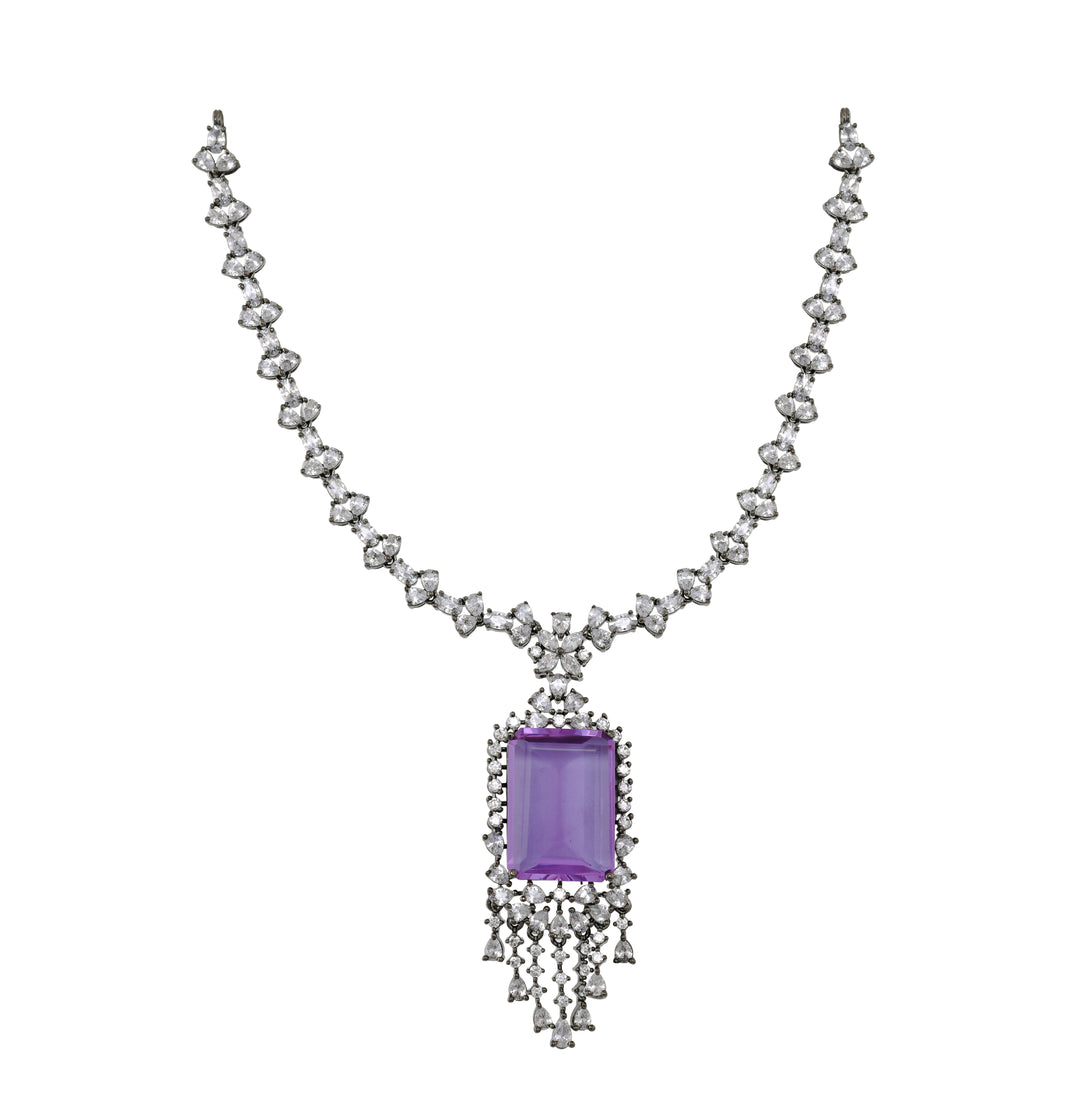 Amethyst Serenity Silver Necklace Set-JRNKL5030