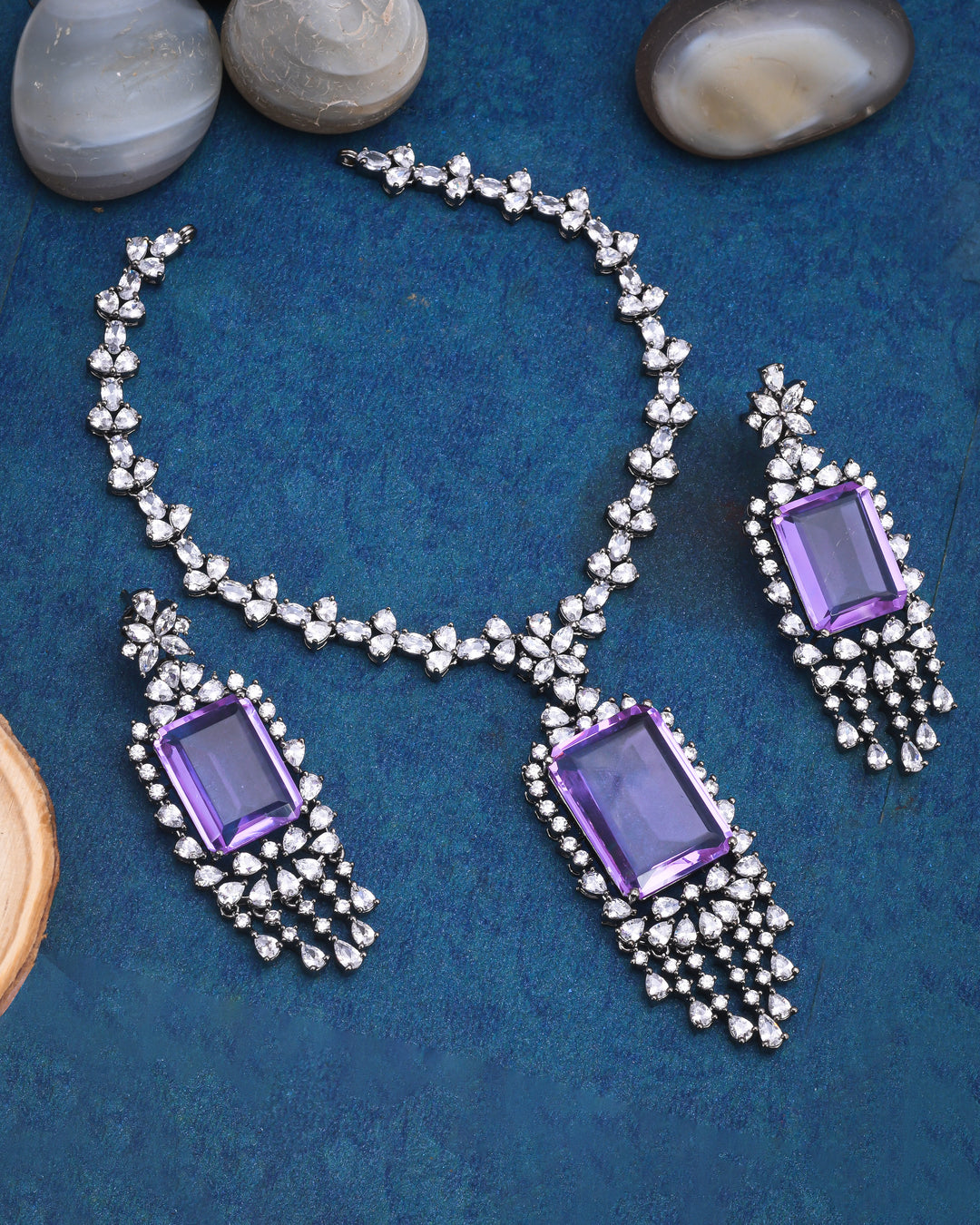 Amethyst Serenity Silver Necklace Set-JRNKL5030