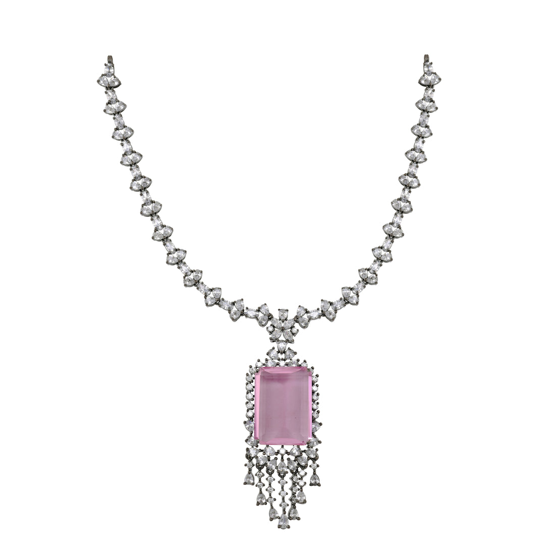 Pink Amethyst Radiance Silver Necklace Set-JRNKL5031