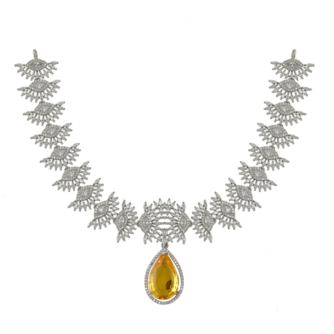 Sunlit Serenity Yellow Topaz Silver Necklace Set-JRNKL5034