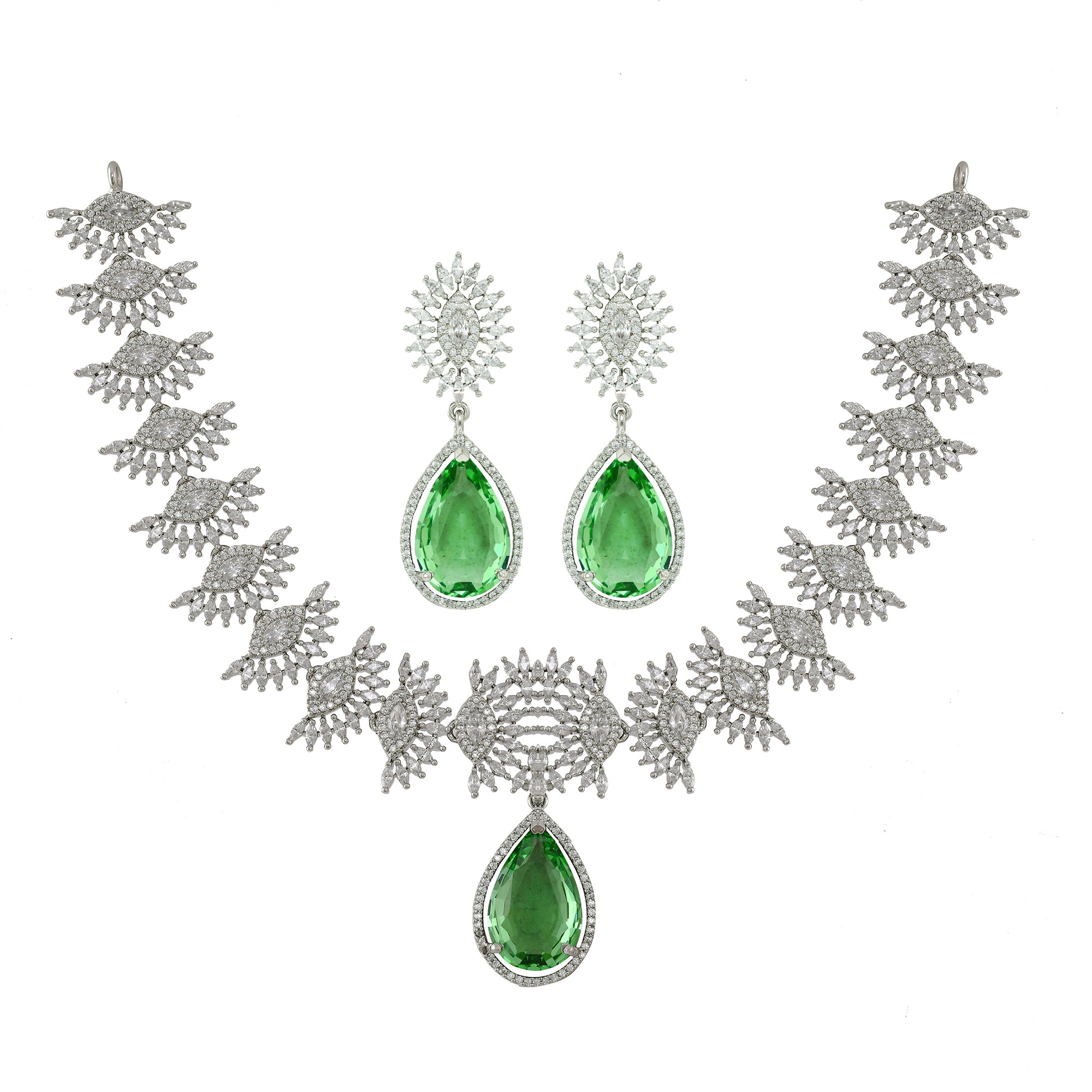 Enchanting Green Quartz Silver Necklace Set-JRNKL5035