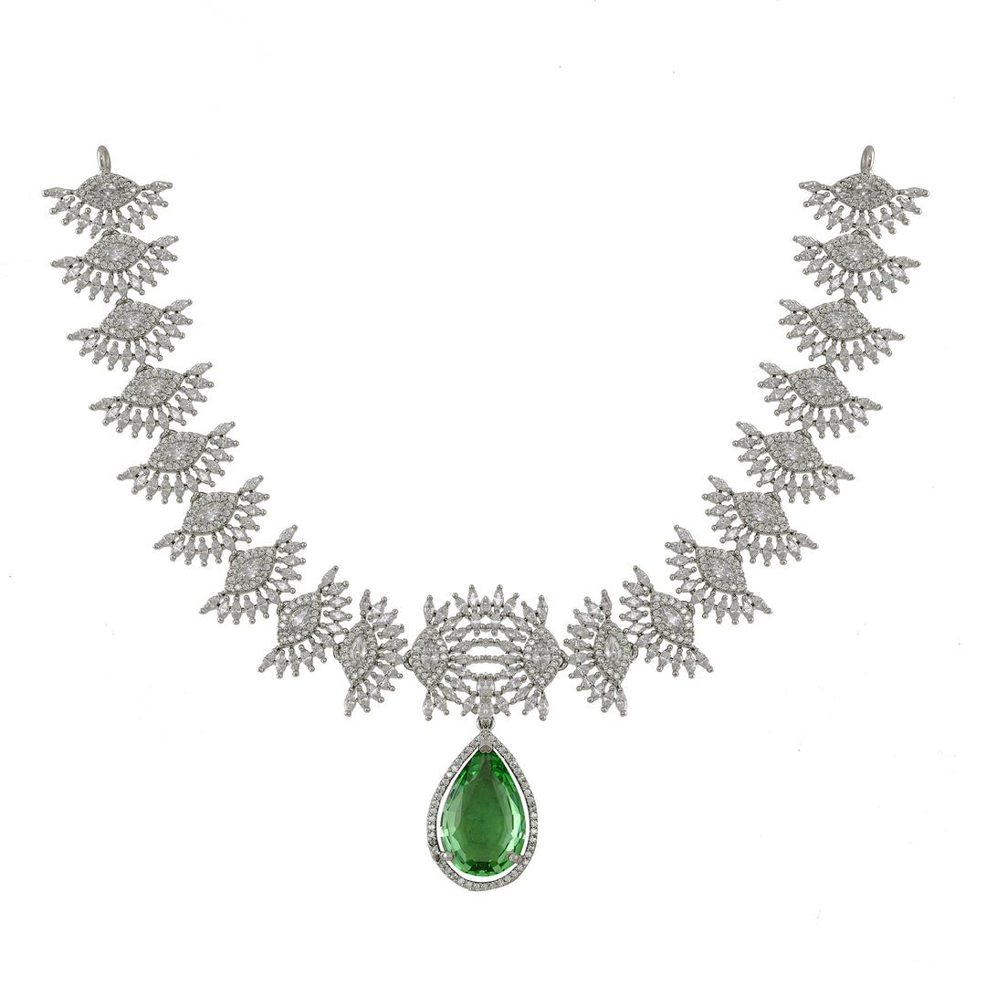 Enchanting Green Quartz Silver Necklace Set-JRNKL5035