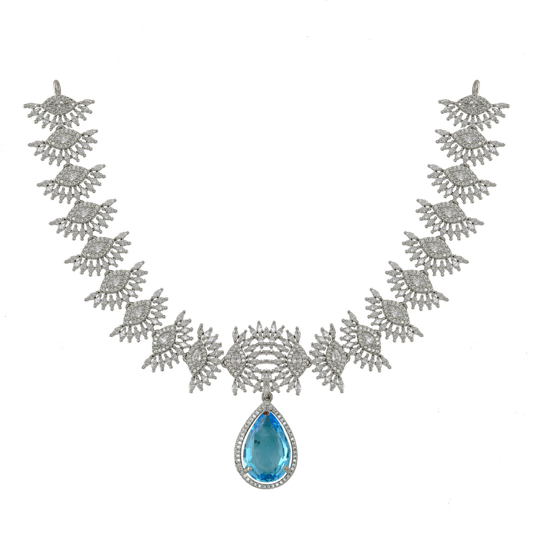 Azure Elegance Blue Topaz Silver Necklace Set-JRNKL5036