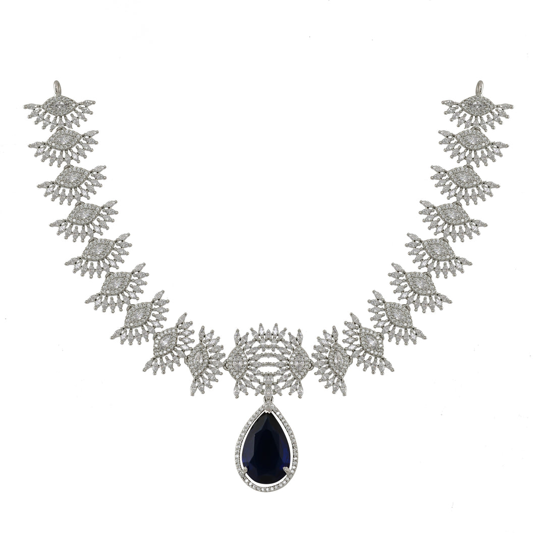 Sapphire Elegance Silver Necklace Set-JRNKL5037