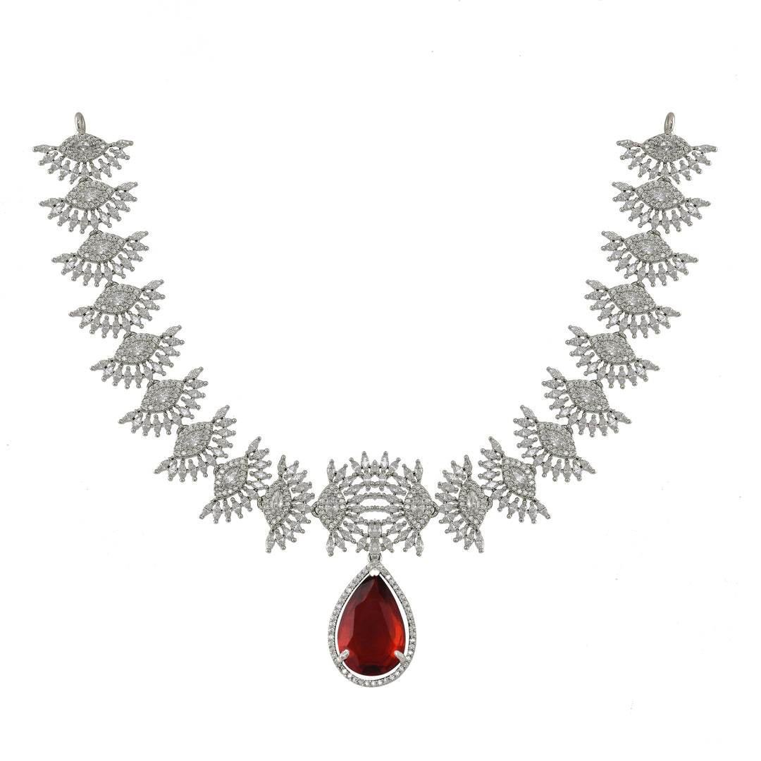 Crimson Splendor Silver Necklace Set-JRNKL5038