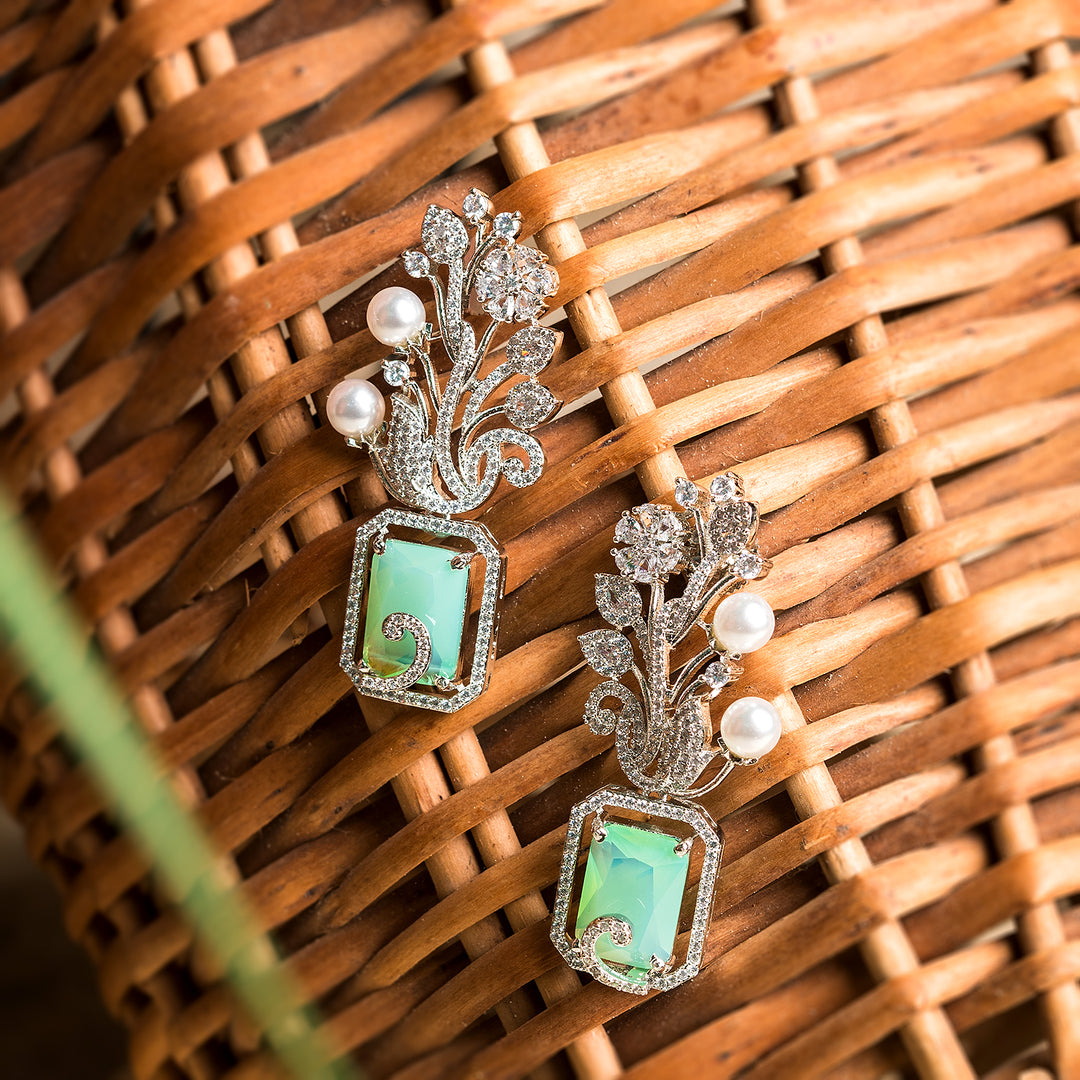 Green Quartz Silver Earring-JRER5030