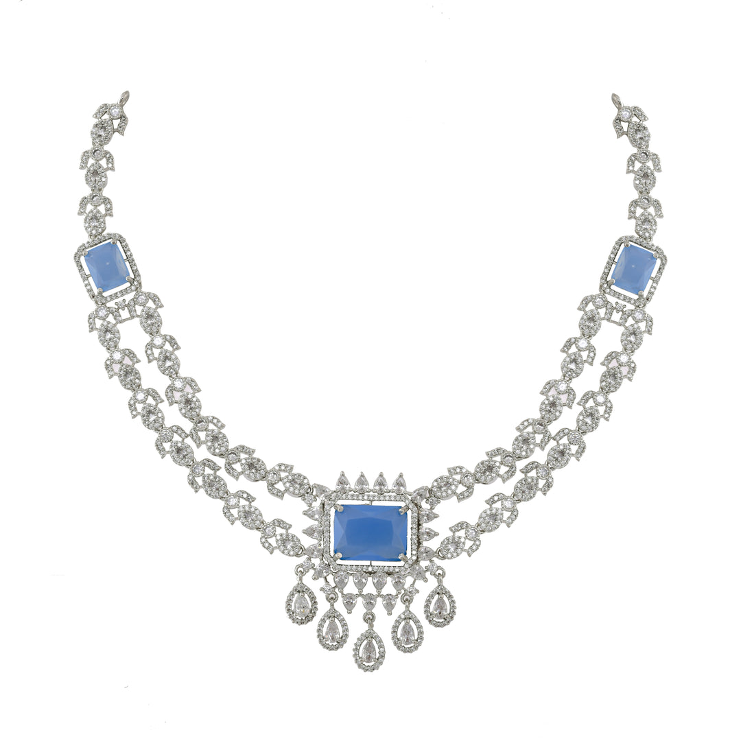 Cerulean Harmony Calcedony Silver Necklace Set-JRNKL5041