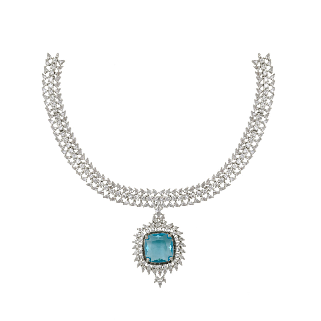 Blue Quartz Splendor Silver Necklace Set-JRNKL5042