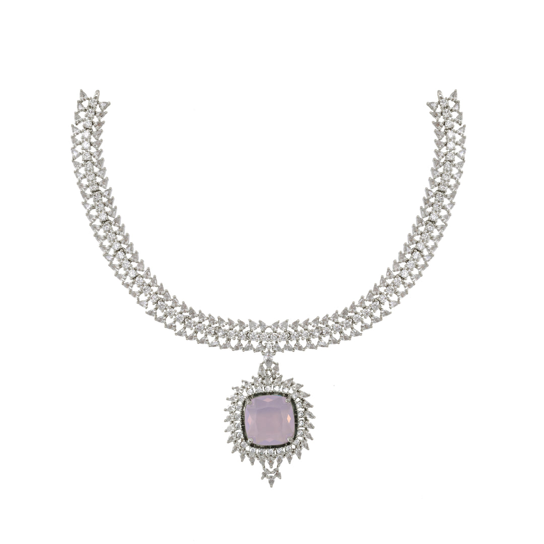 Rose Quartz Elegance Silver Necklace Set-JRNKL5043