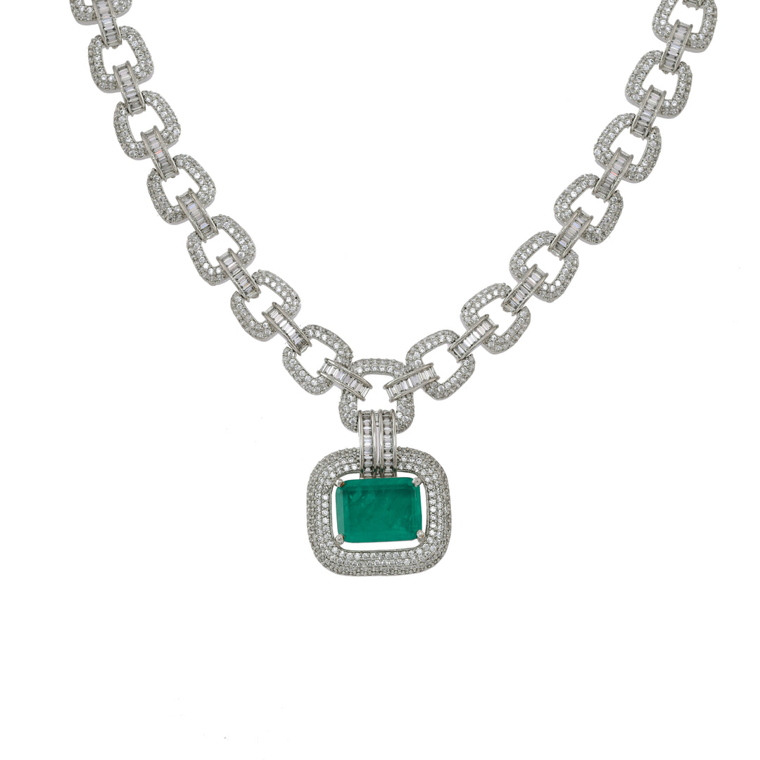 Corrandum Emerald Serenity Silver Necklace Set-JRNKL5046