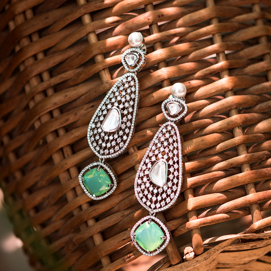 Green Quartz Silver Earring-JRER5038