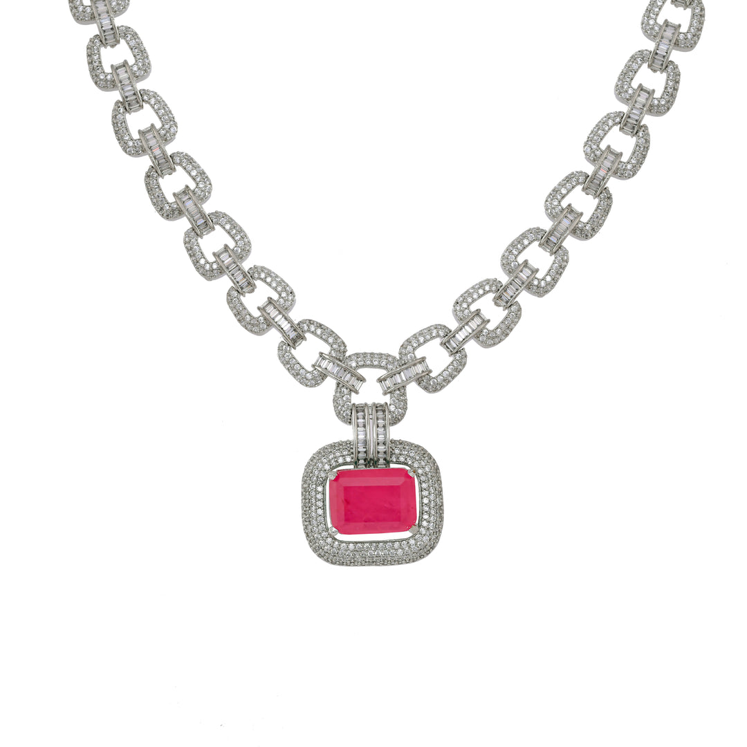 Red Calcedony Harmony Silver Necklace Set-JRNKL5047