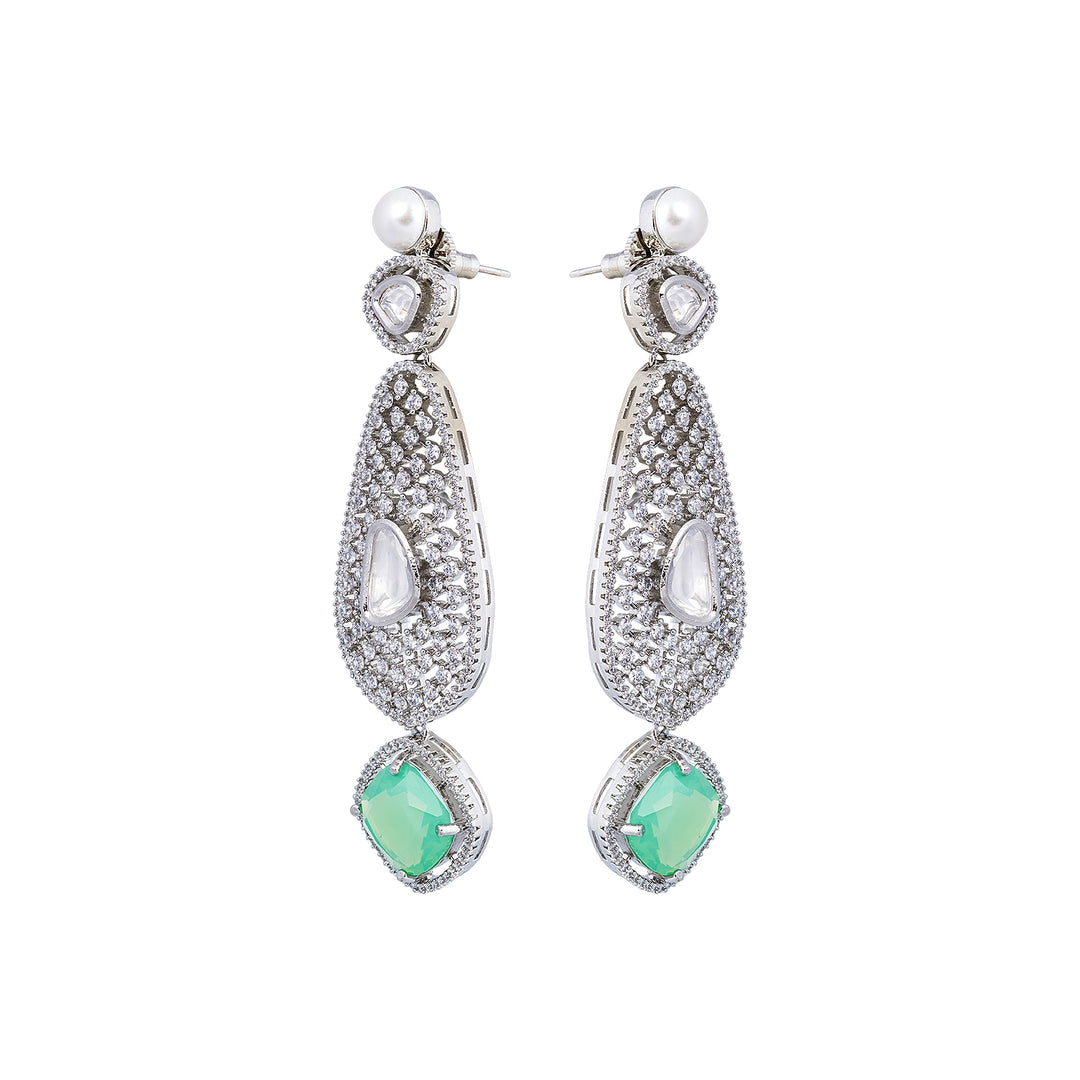 Green Quartz Silver Earring-JRER5038