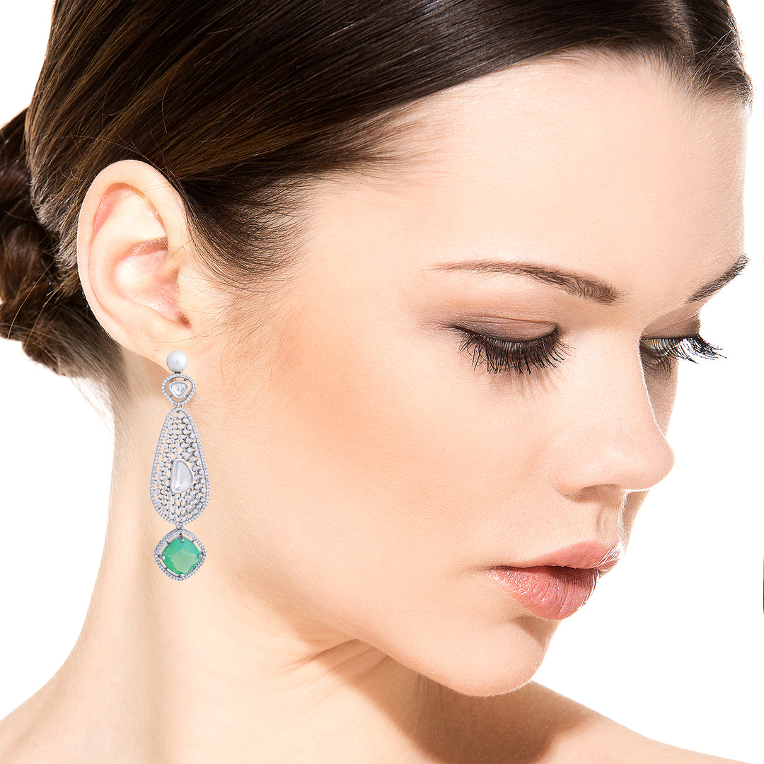 Green Quartz Silver Earring-JRER5038