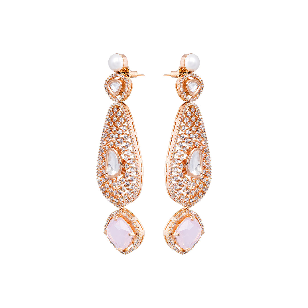 Pink Quartz Gold Finish Earring-JRER5039