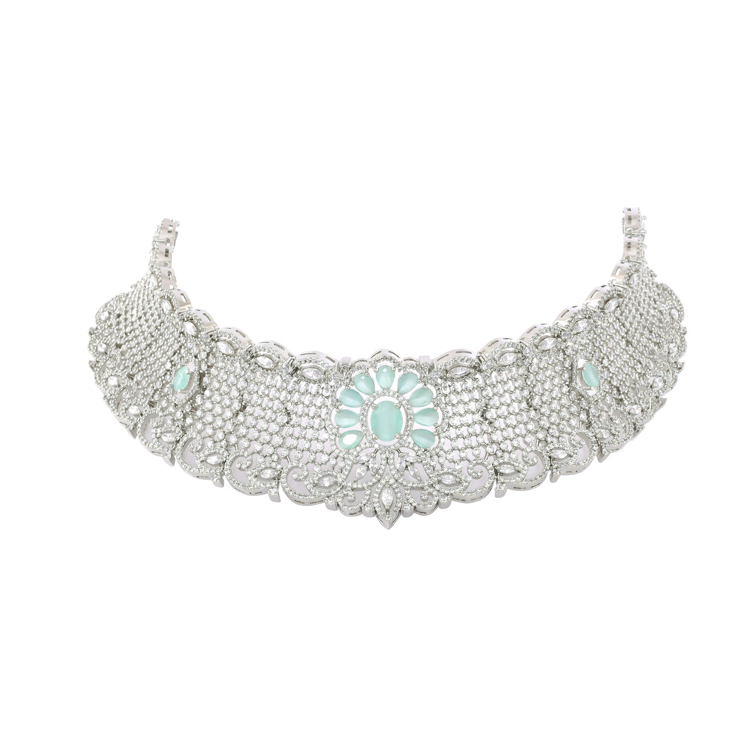 Seafoam Elegance Quartz Silver Set-JRNKL5049