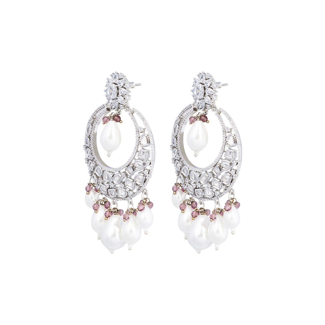 White Topaz and White Quartz Silver Earring-JRER5058