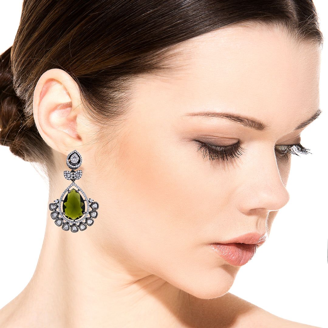 Green Quartz Silver Earing-JRER5005