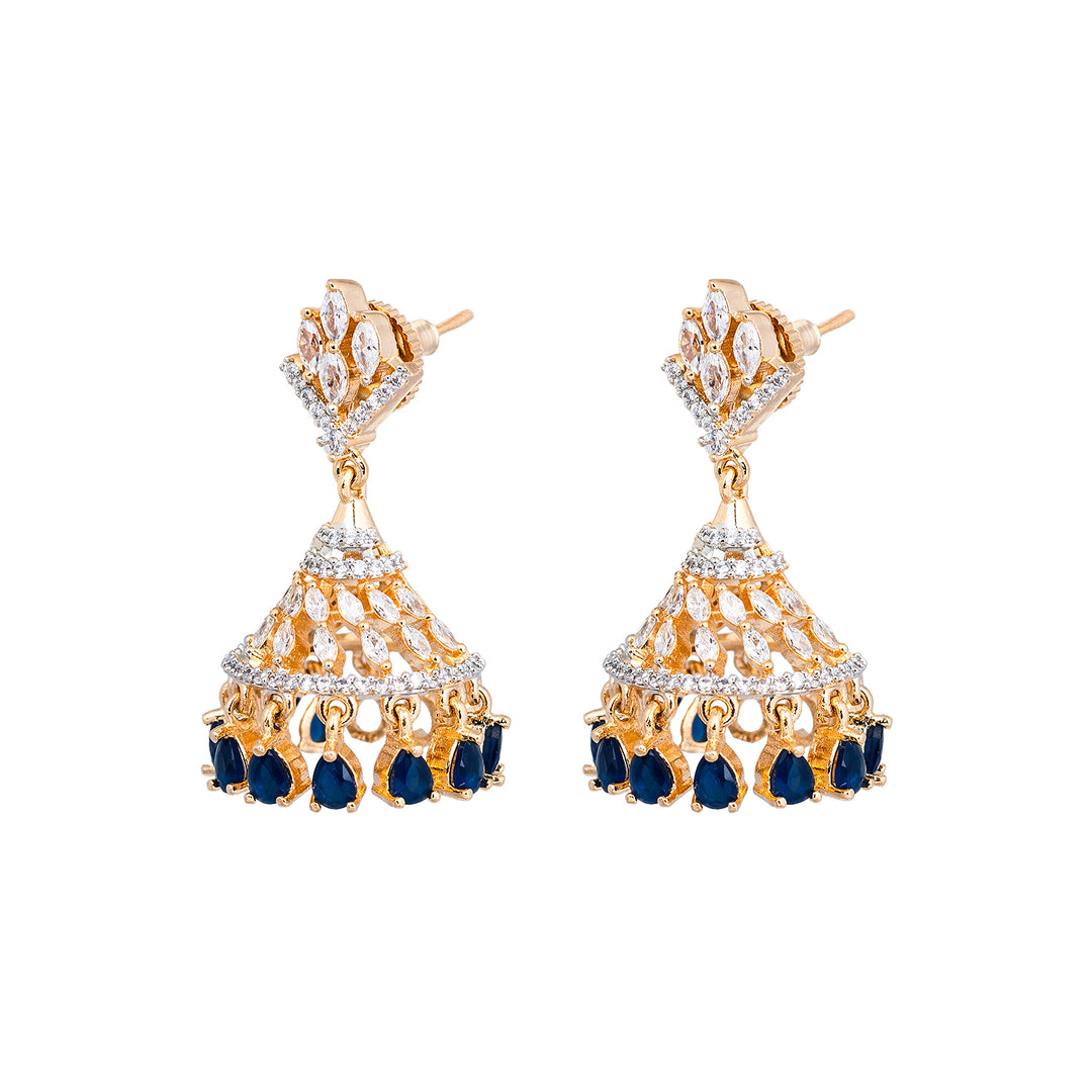 White Topaz and Blue Sapphire Corrandum Gold Finish Earring-JRER5060