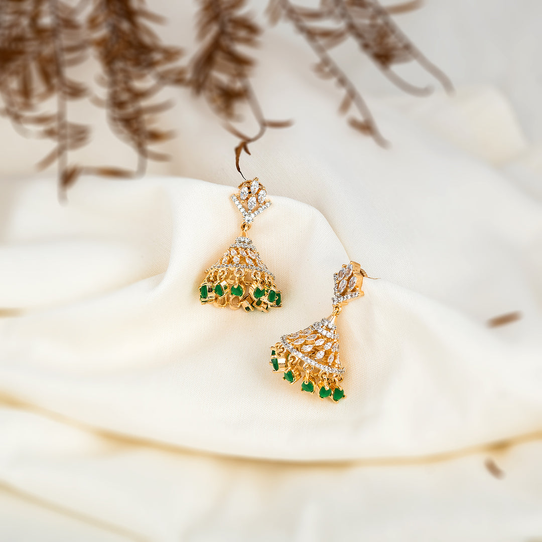 White Topaz and Emerald Corrandum Gold Finish Earring-JRER5061