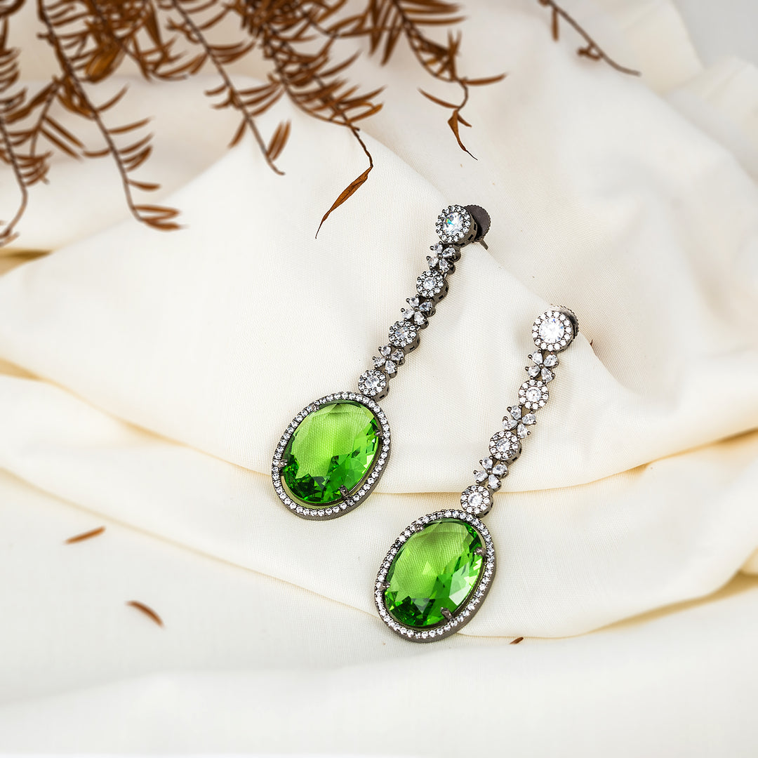 Emerald Corrandum Silver Earring-JRER5063