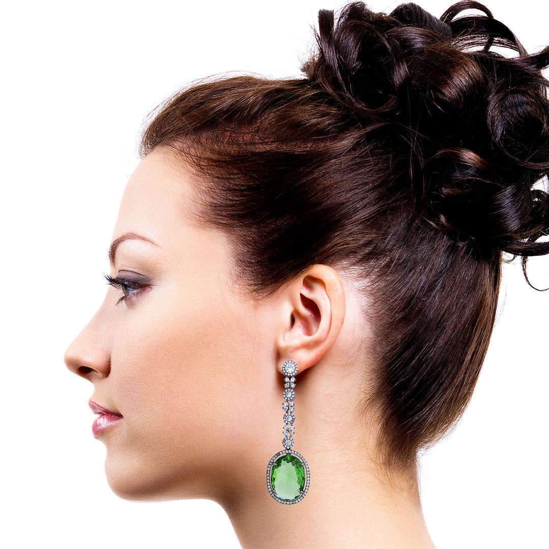 Emerald Corrandum Silver Earring-JRER5063