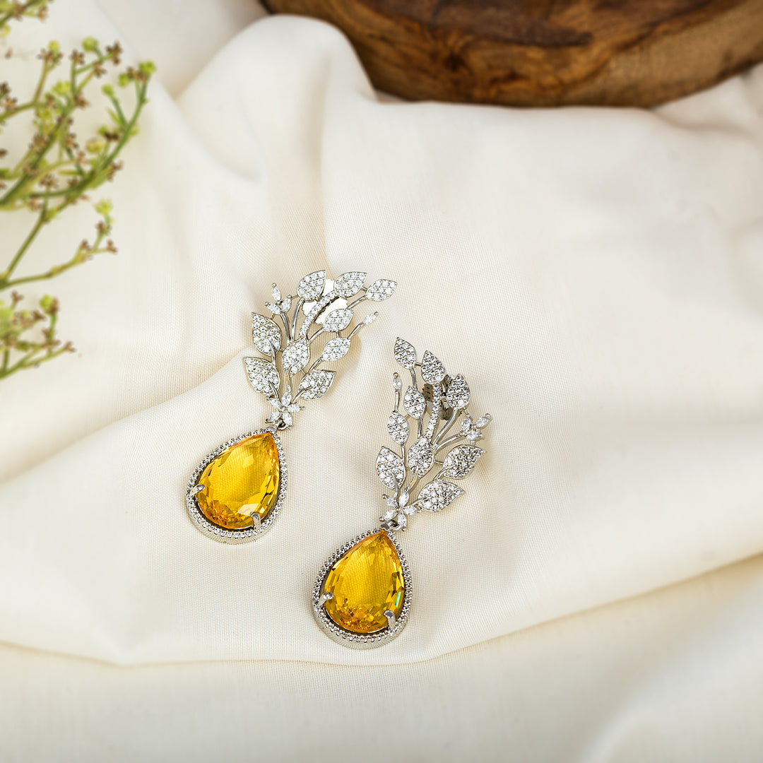 Yellow Topaz Silver Earring-JRER5069