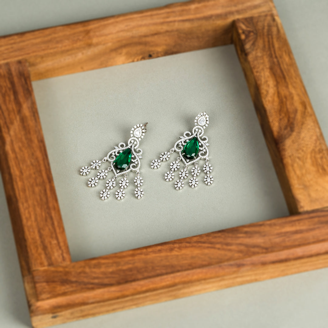 Emerald Corrandum Silver Earring-JRER5075