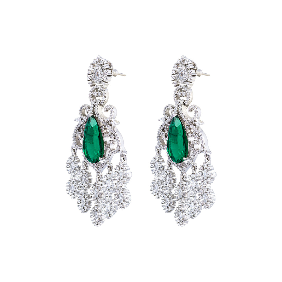 Emerald Corrandum Silver Earring-JRER5075