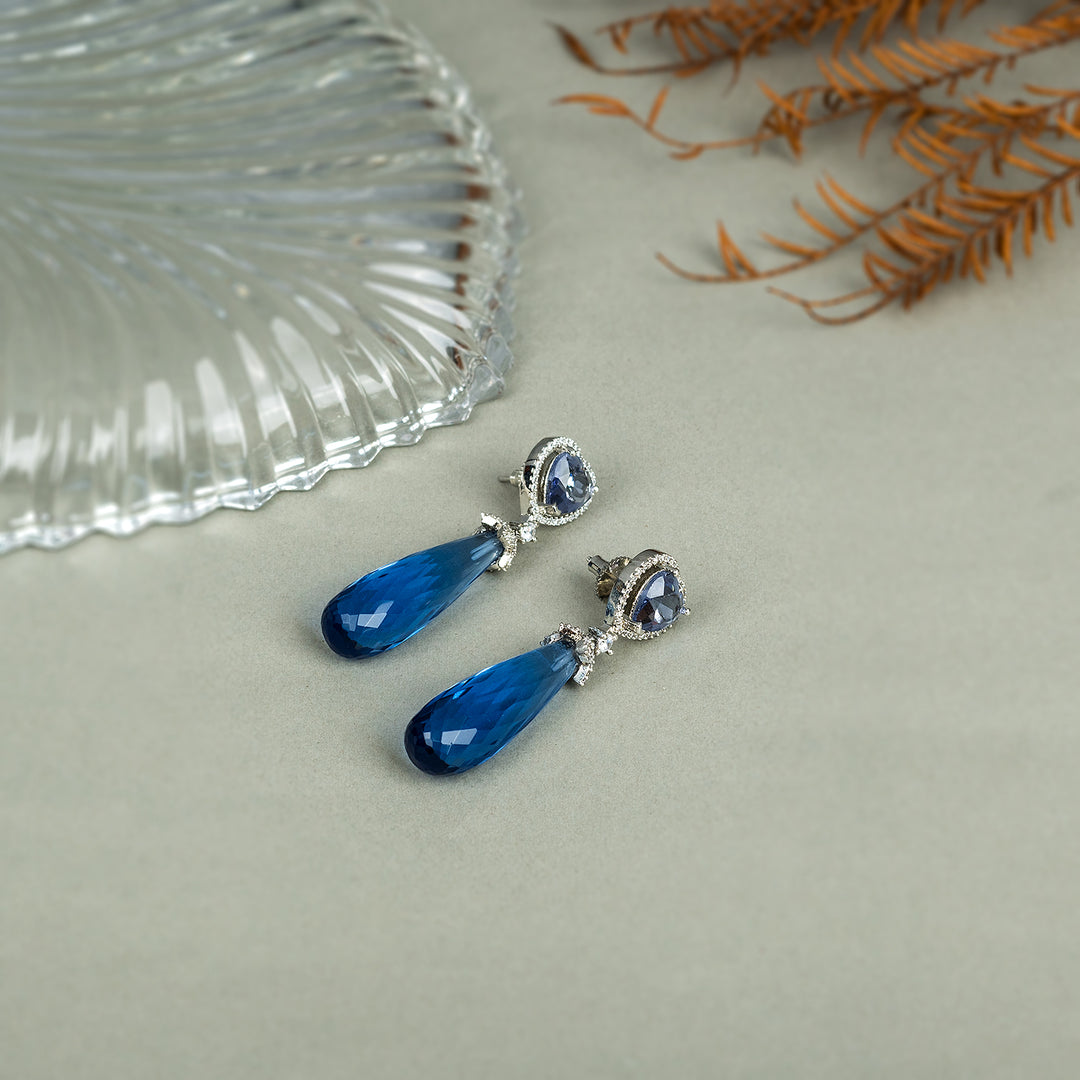 Blue Calcedonia Silver Earring-JRER5079