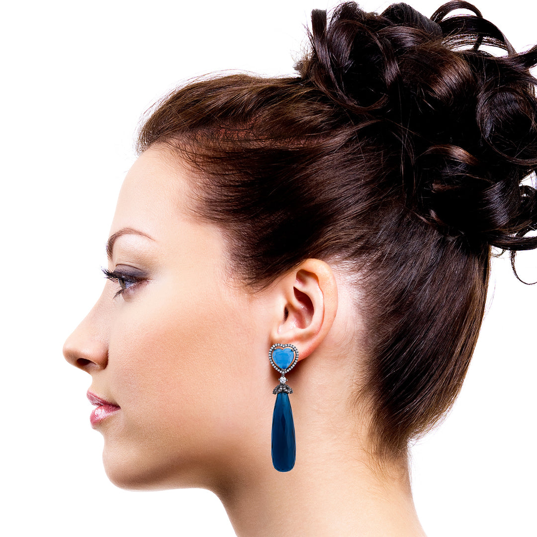 Blue Calcedonia Silver Earring-JRER5084