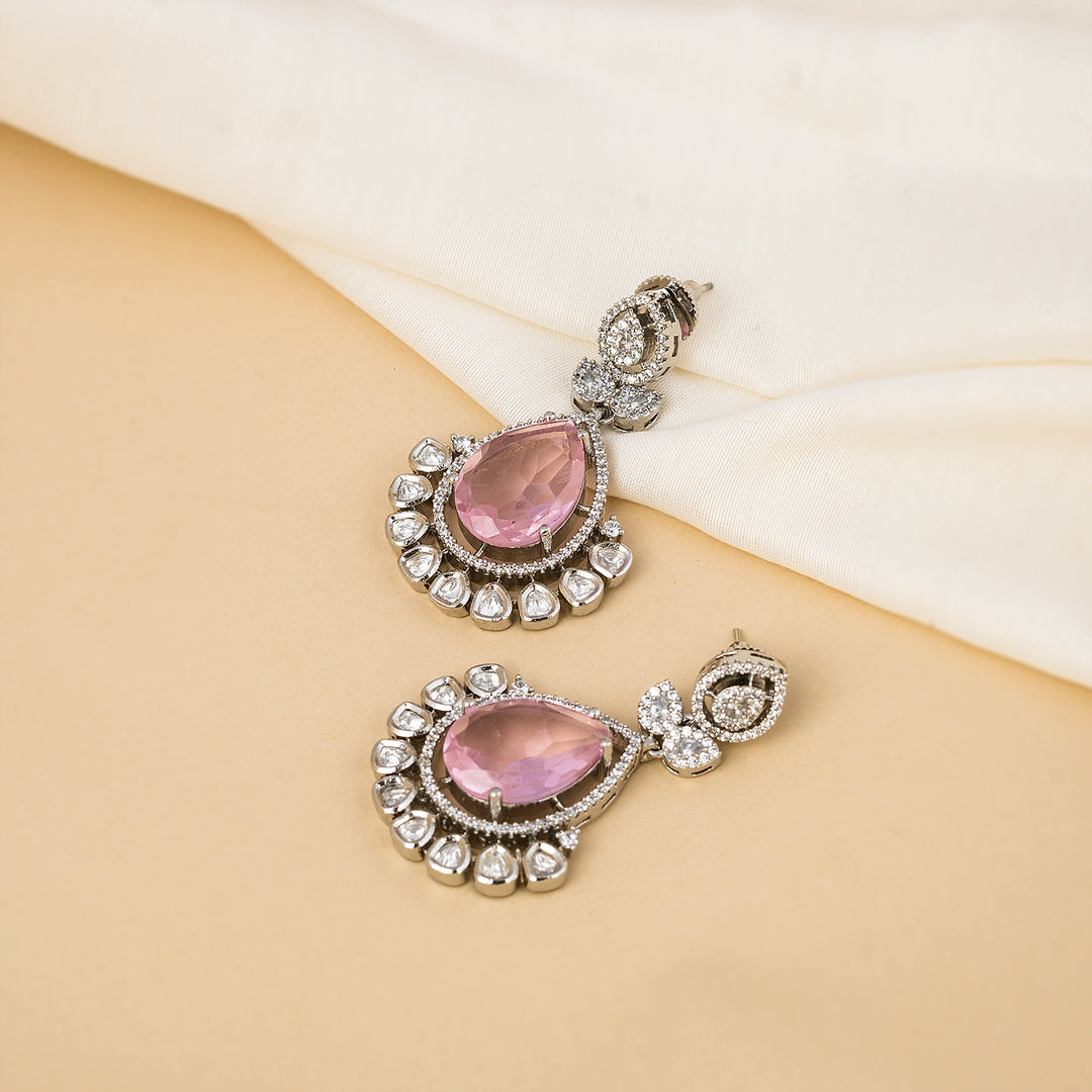 Light Pink Quartz Silver Earing-JRER5008