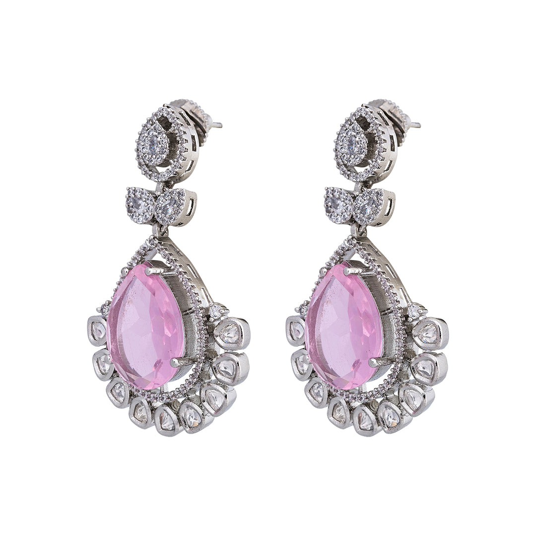 Light Pink Quartz Silver Earing-JRER5008