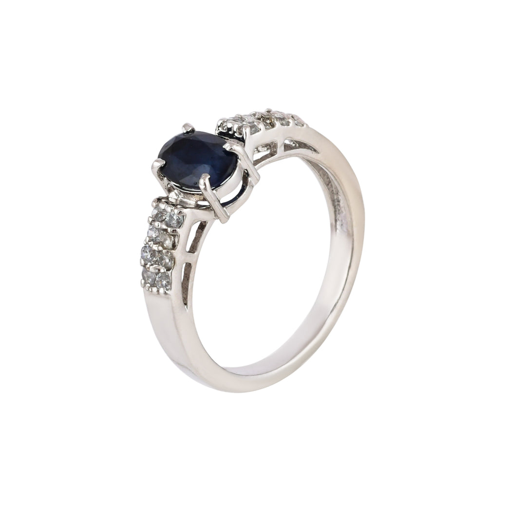 Azure Majesty Blue Sapphire Silver Ring-JRRG5078