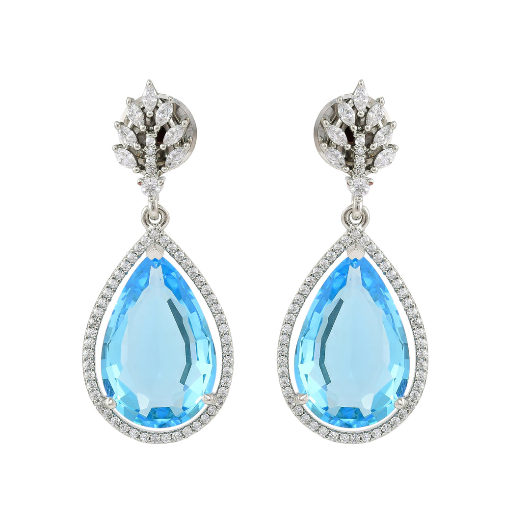 Azure Elegance Statement Blue Topaz Silver Necklace Set-JRNKL5003