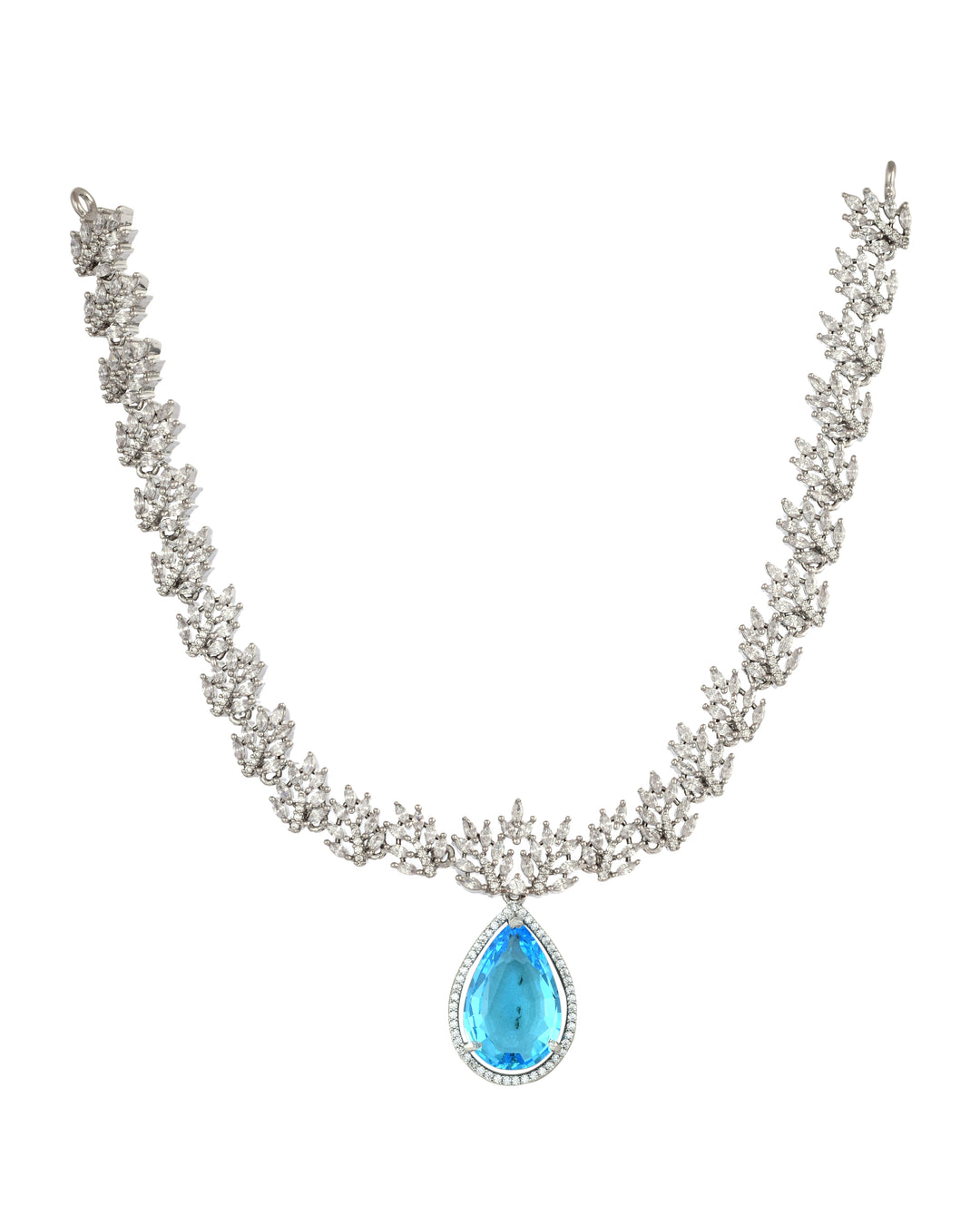 Azure Elegance Statement Blue Topaz Silver Necklace Set-JRNKL5003