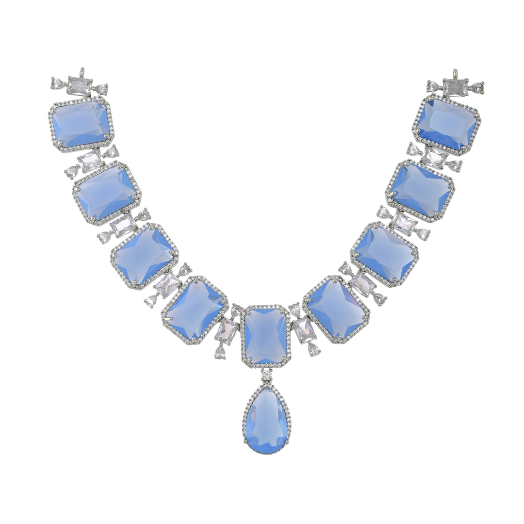 Azure Elegance Blue Calcedony Silver Necklace Set-JRNKL5008